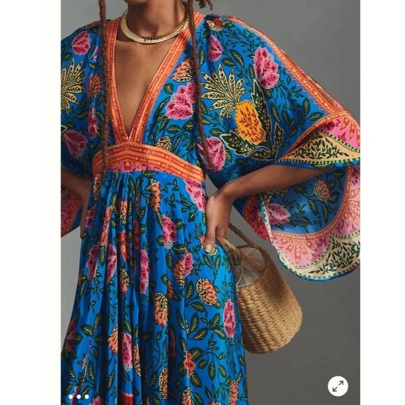 Farm Rio Anthropologie Pineapple Garden Kaftan Maxi Dress NWOT size xxs Mb - Picture 1 of 8